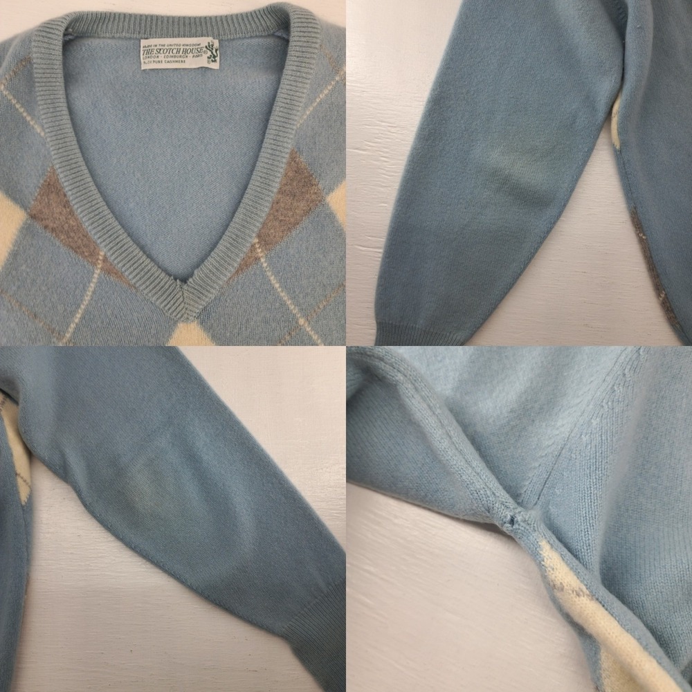 The Scotch‎ House S/M | Blue Argyle 100% Cashmere V-Neck Sweater Women - Picture 6 of 7